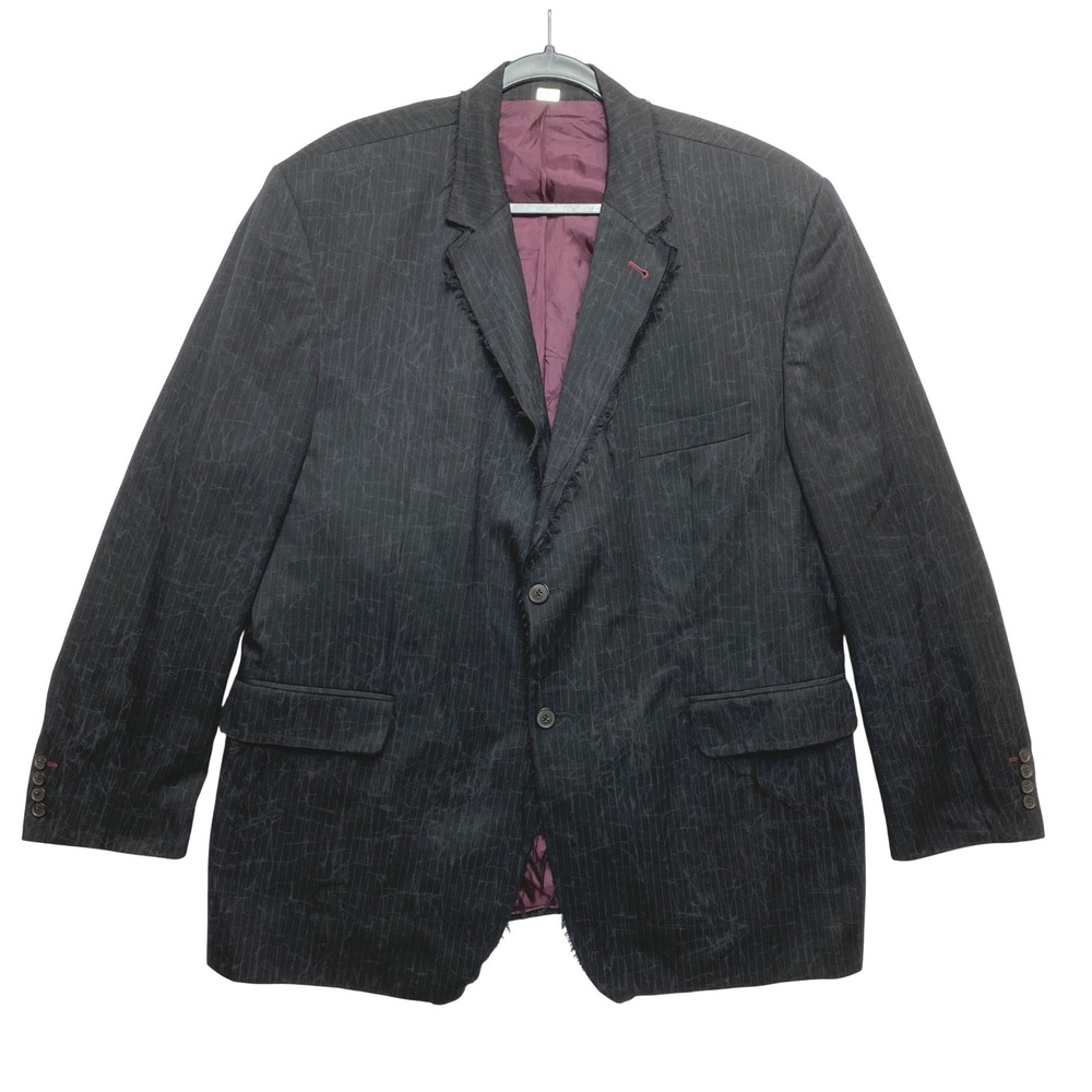 Next Deconstructed Blazer Mens XL Black Pinstripe Raw Hem Jacket